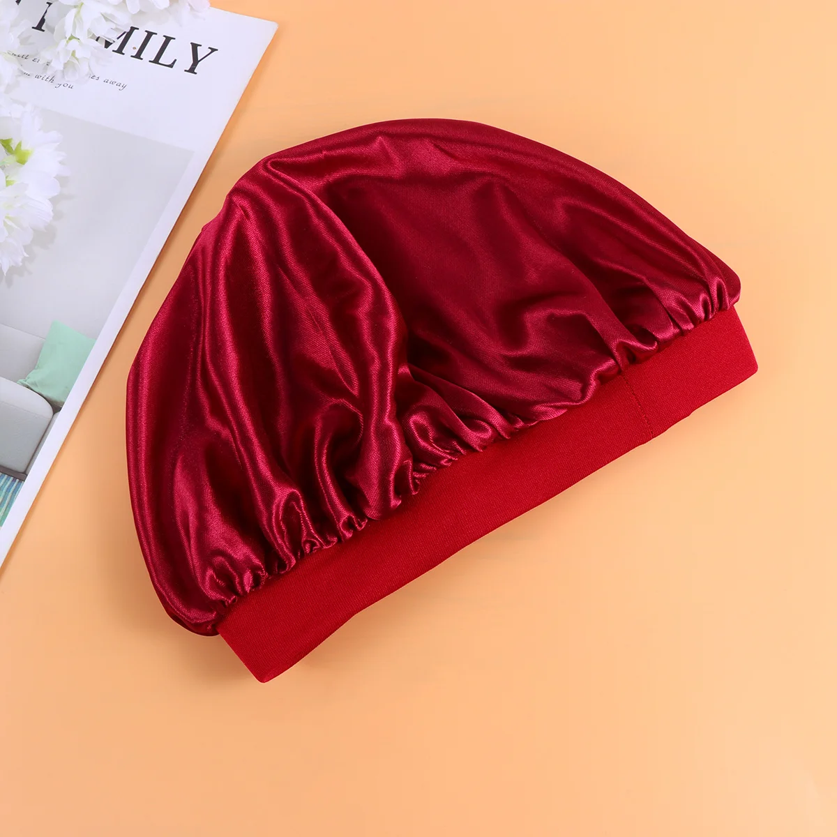 

3pcs Hair Protection Cap Satin Sleep Cap Wide Elastic Rim Lightweight Night Hat For Home Bathing Travel Use Yellow White