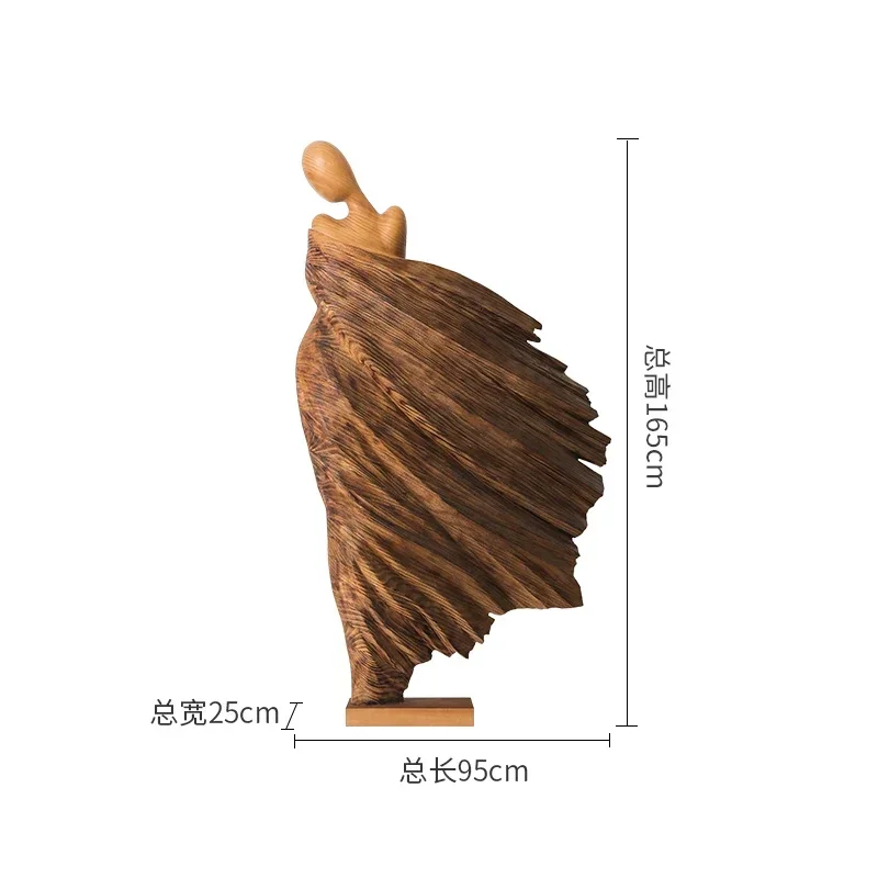 

a Hotel lobby Large wood carving Muse Floor-to-ceiling ornament Abstract figure sculpture Artwork decoration