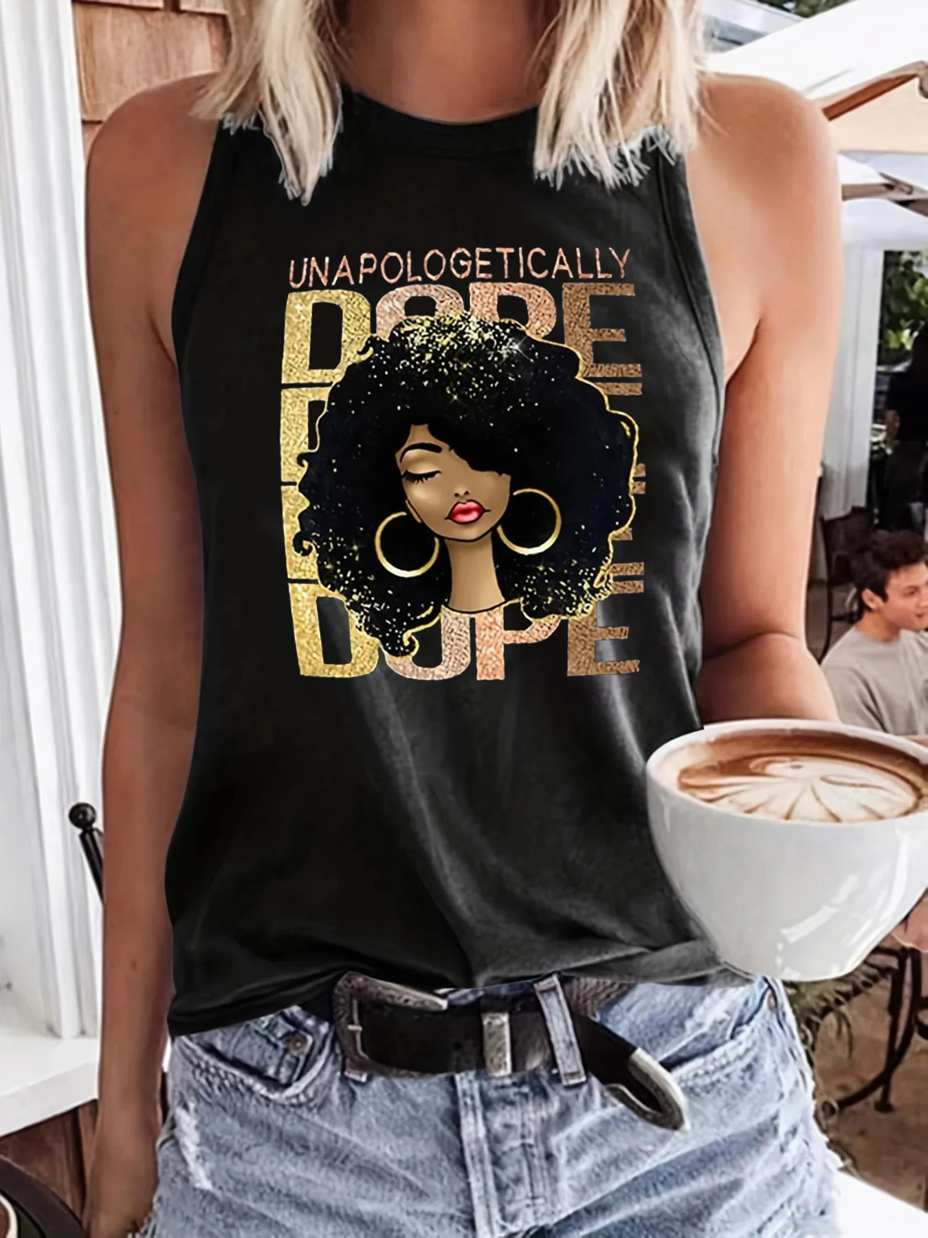 Women's Summer Cartoon Girl Print Loose Large Breathable and Comfortable Sleeveless Tank Top T-shirt