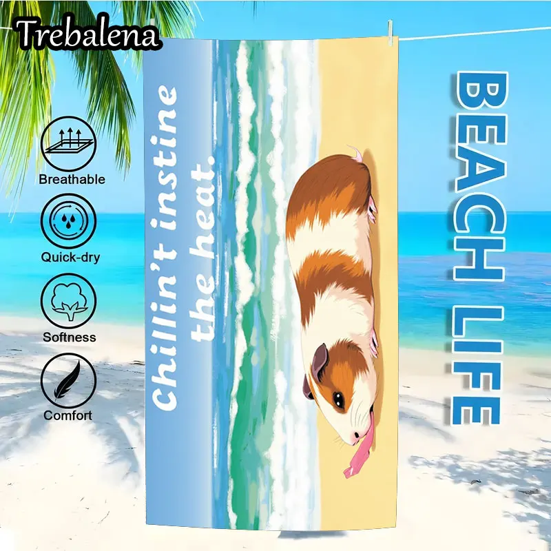 منشفة شاطئ فائقة النعومة مقاس 30 × 60 بوصة مع منشفة شاطئ خنزير غينيا الصيف متعة المحيط المشاعر