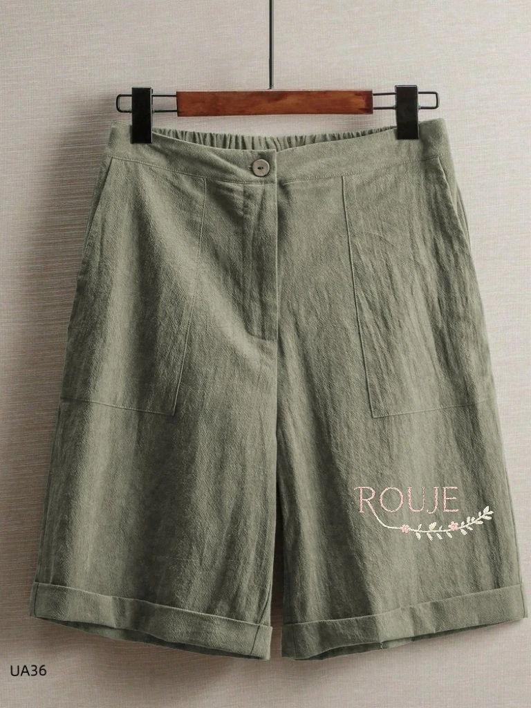 Summer Daily Commuter Linen Shorts Women's Solid Color High Waist Loose Button Large Pocket Casual Linen Shorts