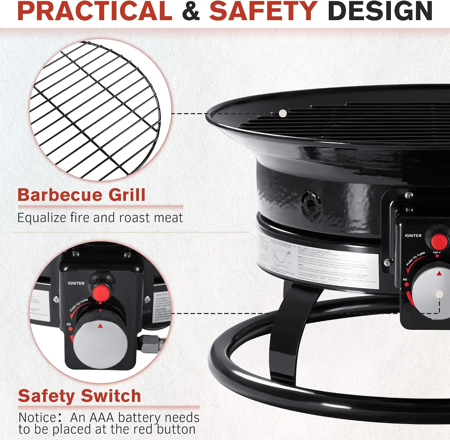 19 Inch Smokeless Propane Fire Pit 53000 BTU Portable