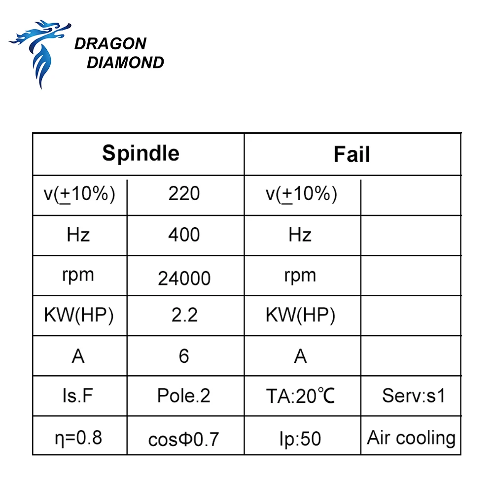 Dragon Diamond HQD 2.2KW 3KW 6KW CNC air Cooling Spindle CNC Router Spindle Motor 18000rpm 220V 380V for CNC Milling  Machine