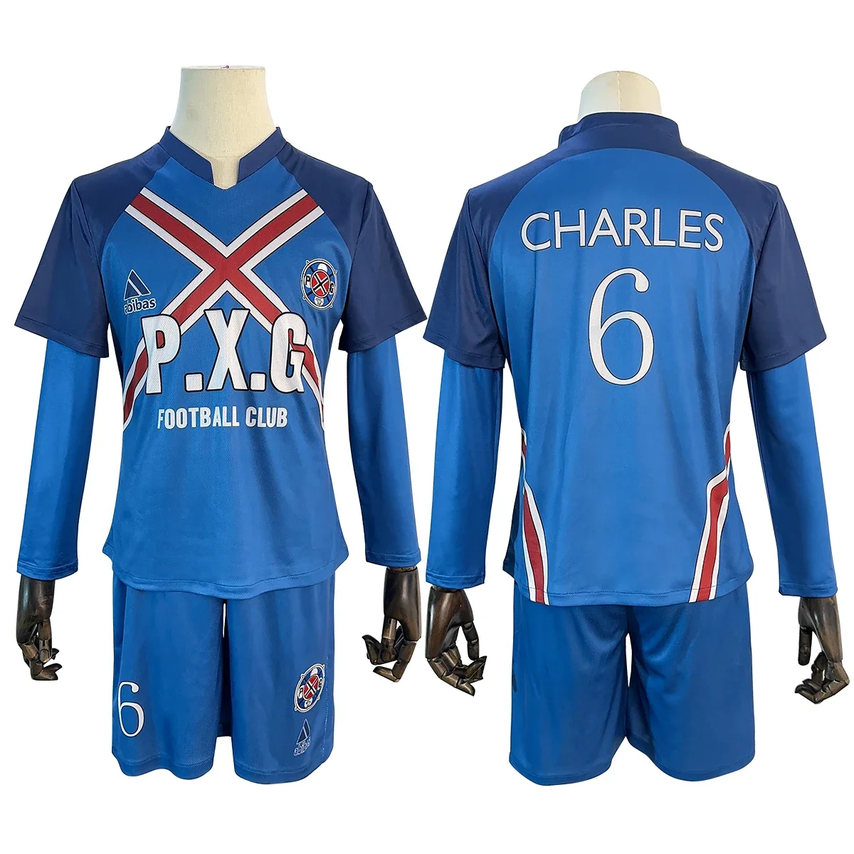 

Cosplay Blue Lock Anime Charles Cosplay Costume P.X.G Jersey NO.6 Embroidery Football Uniform Tops Shorts T-shirt Socks