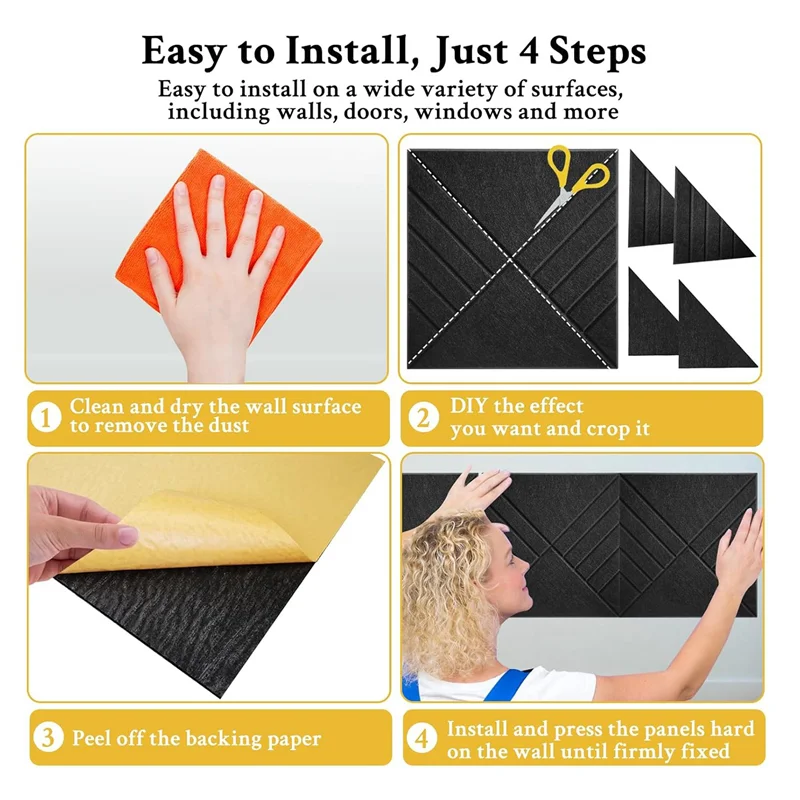 12 Pak Panel Akustik Berperekat 12X12X0,4 Inci, Panel Dinding Kedap Suara untuk Menyerap Kebisingan Hitam Mudah Digunakan