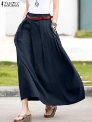 ZANZEA Vintage Office Lady Zipper Faldas 2024 Women High Waist Skirt Elegant Side Pocket Jupes Korean Fashion Long Overskirts