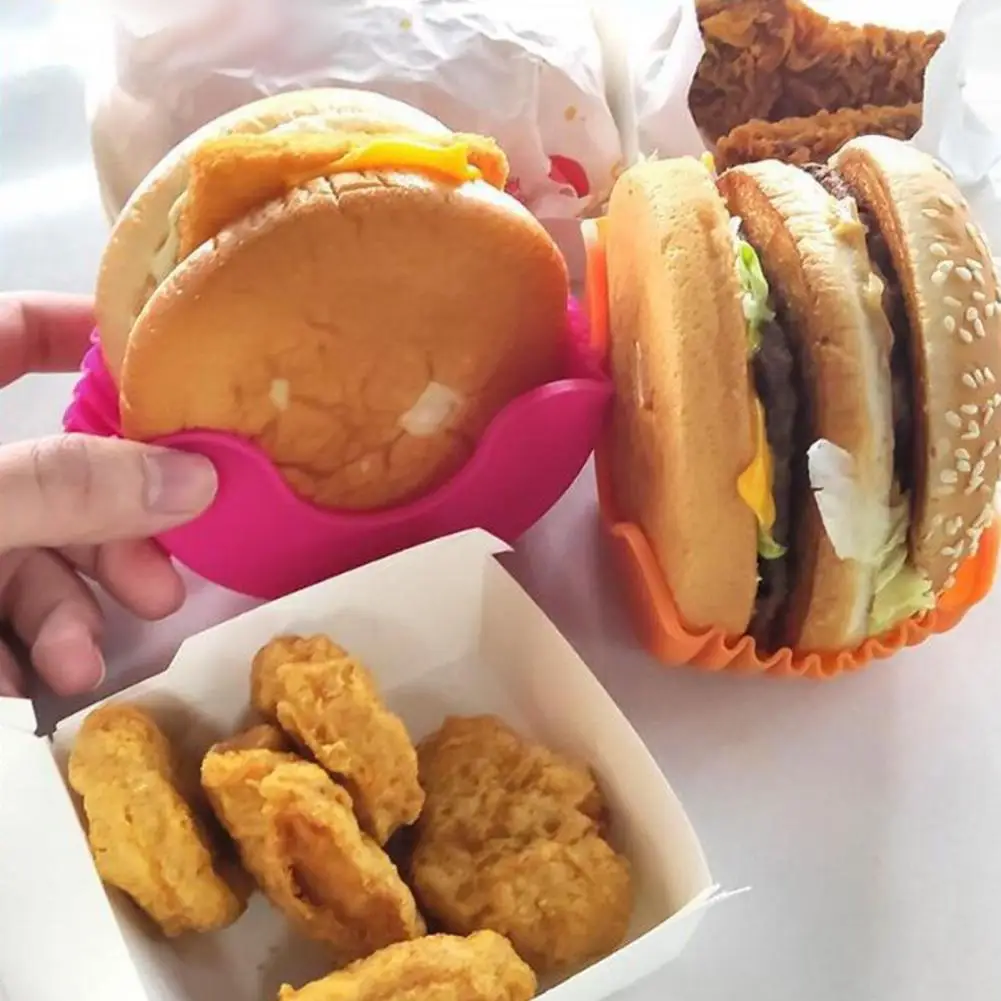 Dishwasher Safe Burger Rack 4pcs Silicone Burger Clips Set Retractable Hamburger Box Holders Reusable Food Grade Sandwich Clips