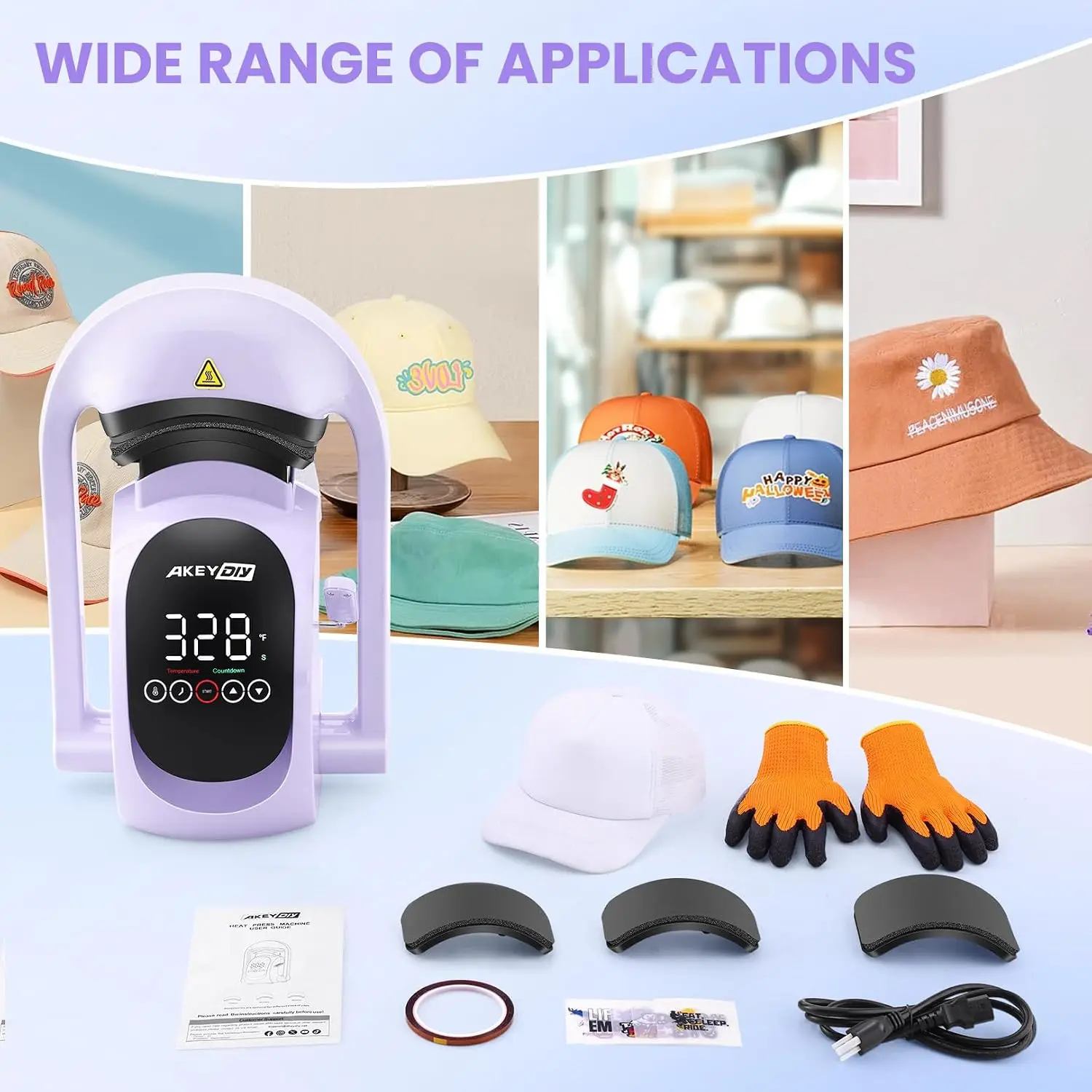 Hat Heat Press Machine, 3-in-1 Automatic Cap Press Including 3 Pads