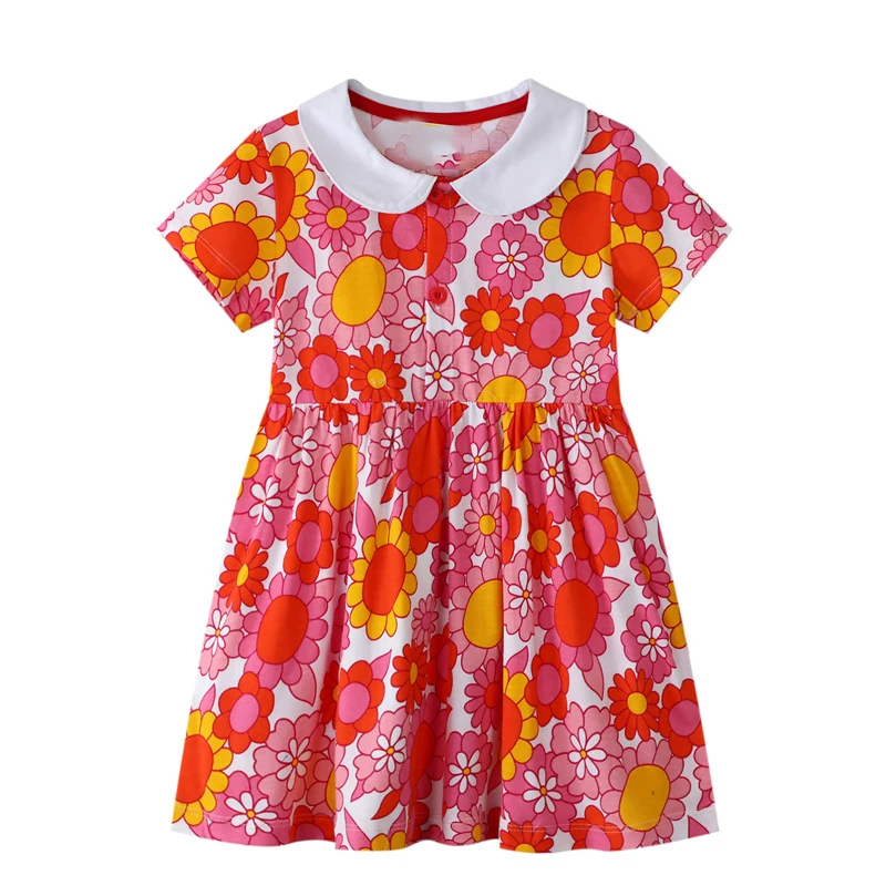 Little maven Baby Girls Dress 2024 Cartoon Flowers Children\'s Clothing Casual Clothes Cotton for Kids 2-7 years