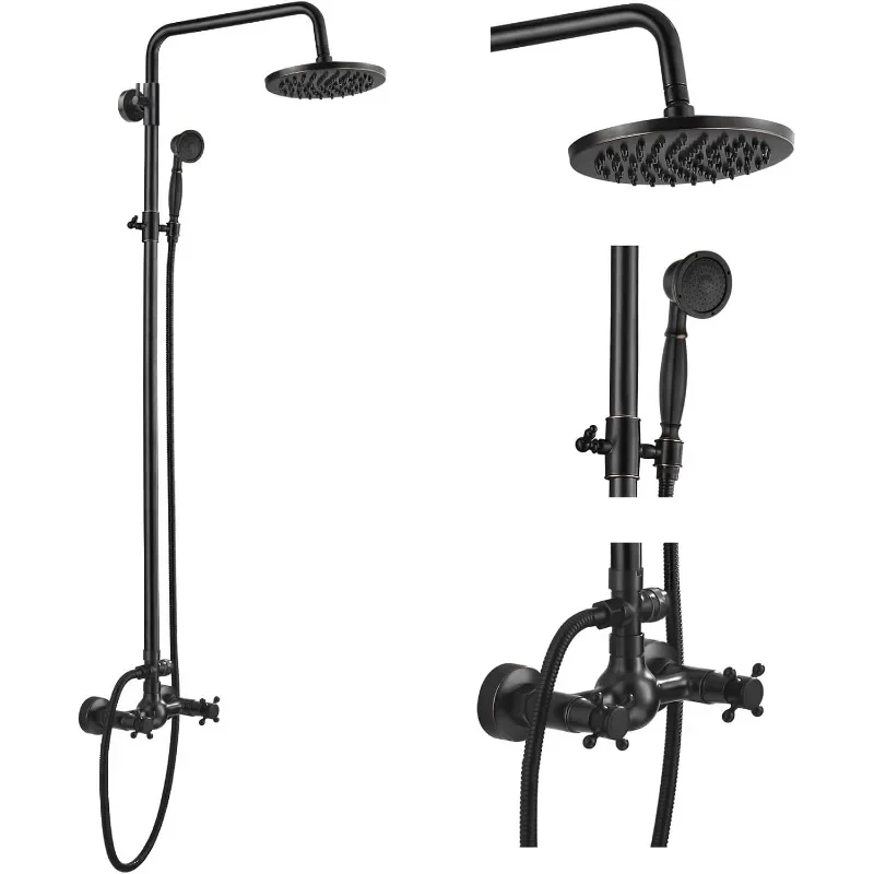 

gotonovo Oil Rubbed Bronze Rain Shower System Set 2 Knobs Mixing 8 Inch Rainfall Shower Head