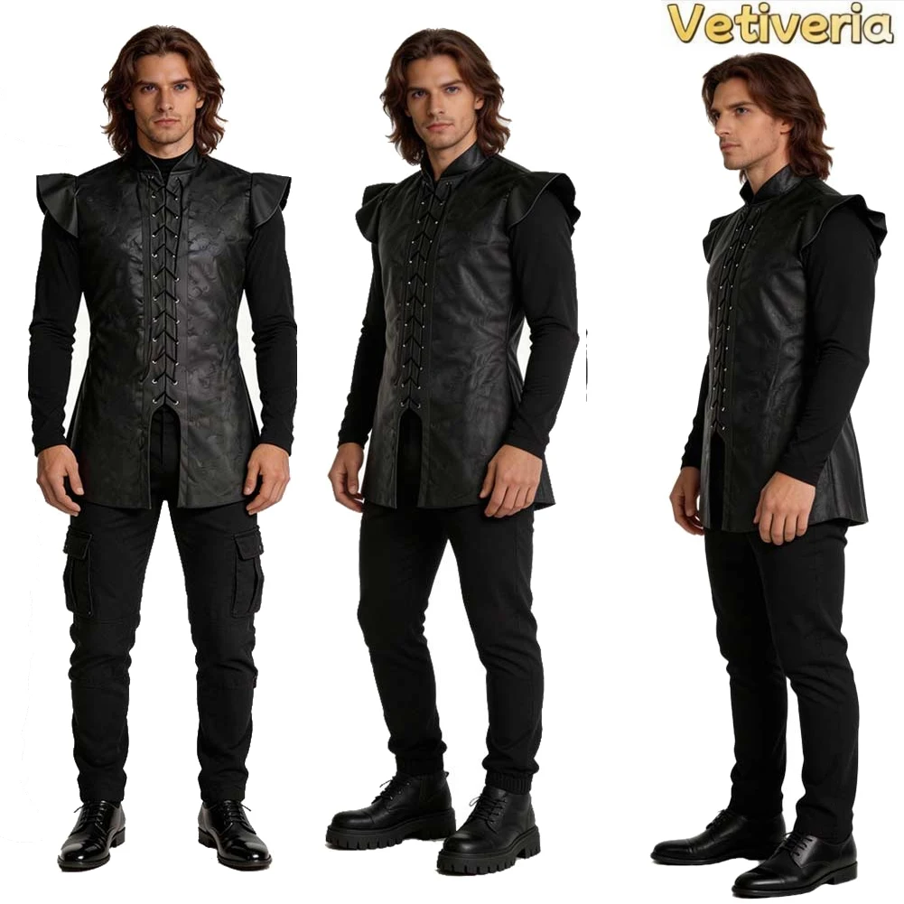Disfraz de Príncipe Jon para Adultos, Traje de Nieve, Abrigo Negro, Pantalones, Atuendo de la Guardia Nocturna, Disfraz para Halloween, Carnaval, Fiesta, Traje para Hombre