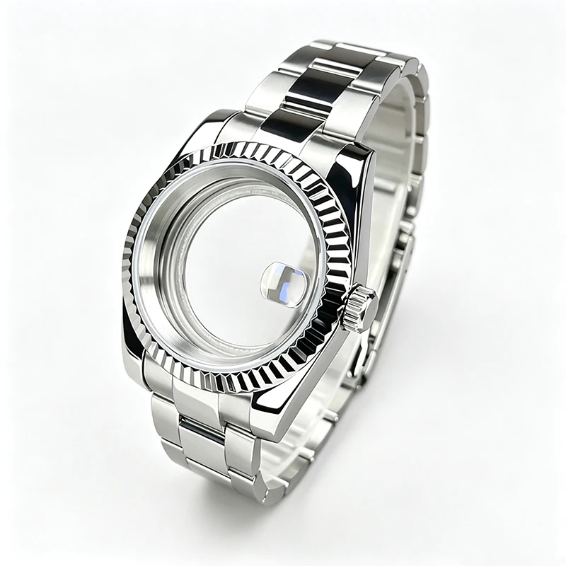 36mm/39mm/41mm Fluted Bezel NH35 Case For 28.5mm dial Replacemet Part Sapphire Glass Stainless Steel Fit Nh35 Nh36 Nh34 Movement