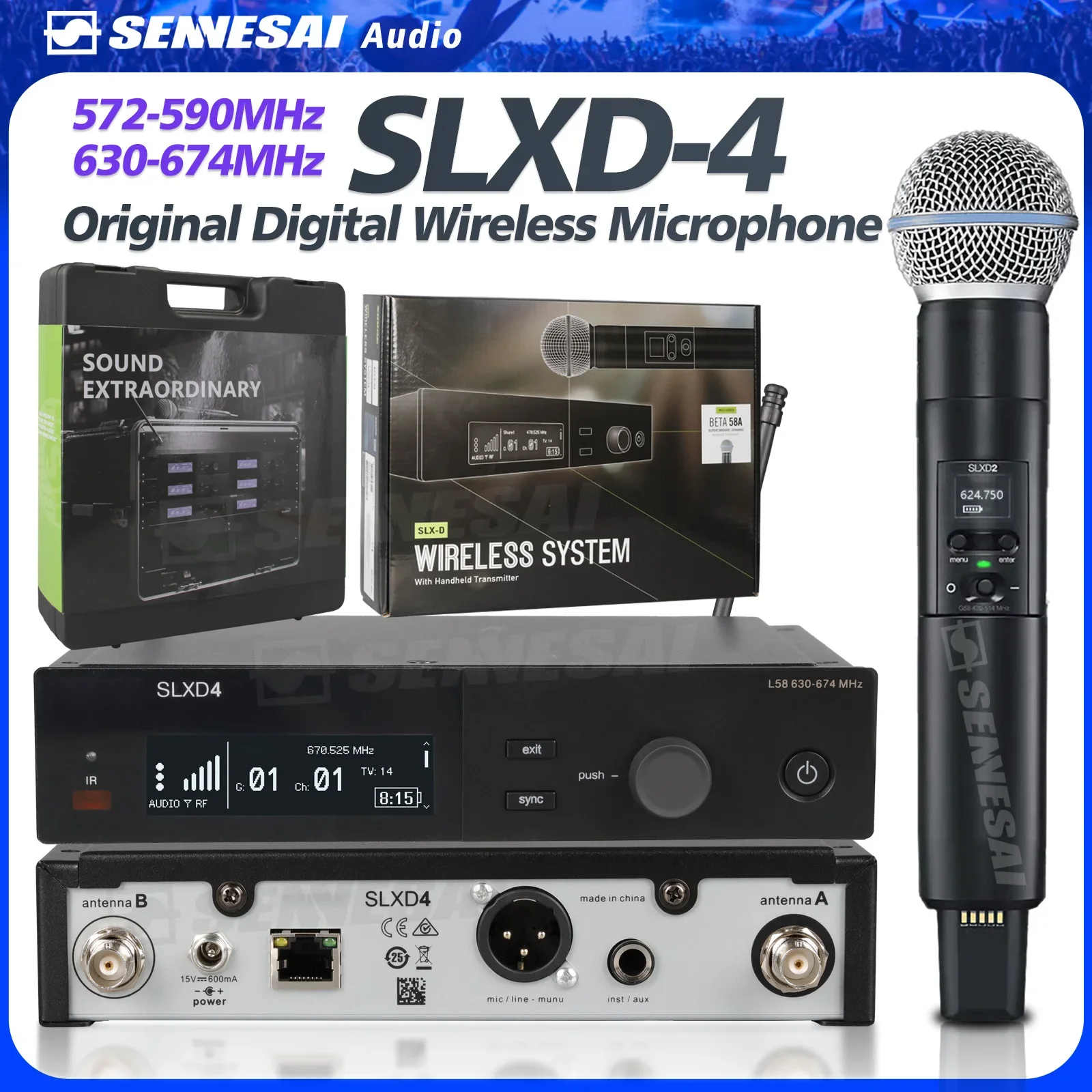 SLXD True Diversity Wireless Microphone System Single Channel 4pin Headset Beta58 Professional Audio Equipment For Stage Karaoke