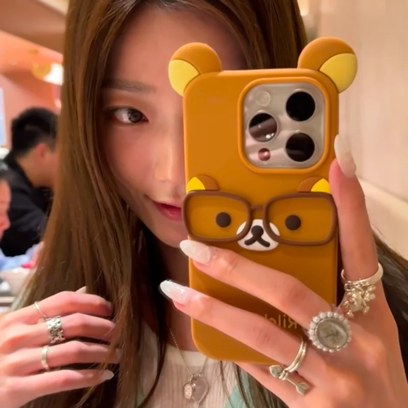

Мягкий противоударный чехол для телефона Kawaii 3D Silicone Bear для iPhone 16, 15, 14, 13 Pro Max, креативный милый модный защитный чехол в стиле аниме