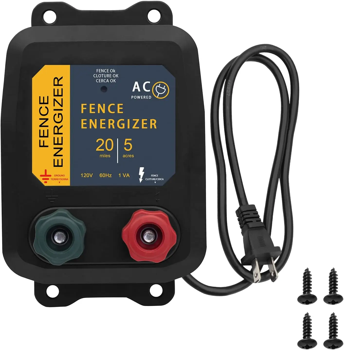 White Electric Fence Energizer for 5 Miles/ 20 Acres - AC Powered and Effective for Intrusion Prevention