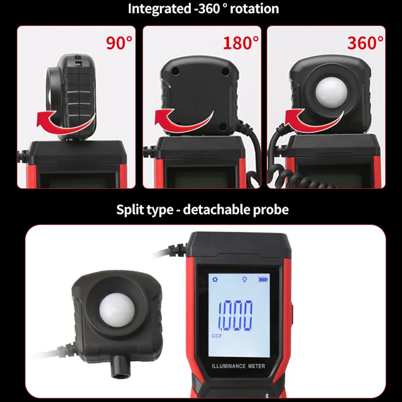 Imagem -03 - Uni-t-digital Light Meter Medidor de Iluminação Ut381a 400000 lx Split Design Rotativo Lux Meter Fotômetro com Bluetooth App