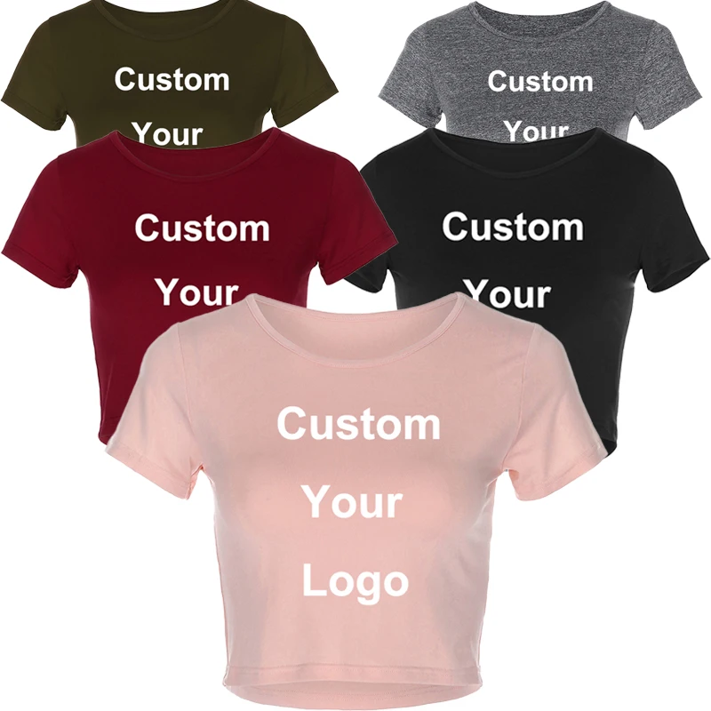 

New fashion Women's Casual Round Neck Bottom Fitness Sexy High Elastic Cutting T-shirt Top Customizable