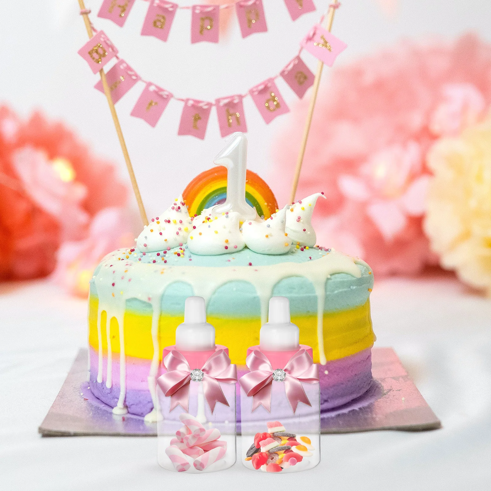 

12pcs Decorative Mini Feeder Style Pink Shower Gift Boxes Plastic Candy Favors 9Cm H 4Cm D Party Filler