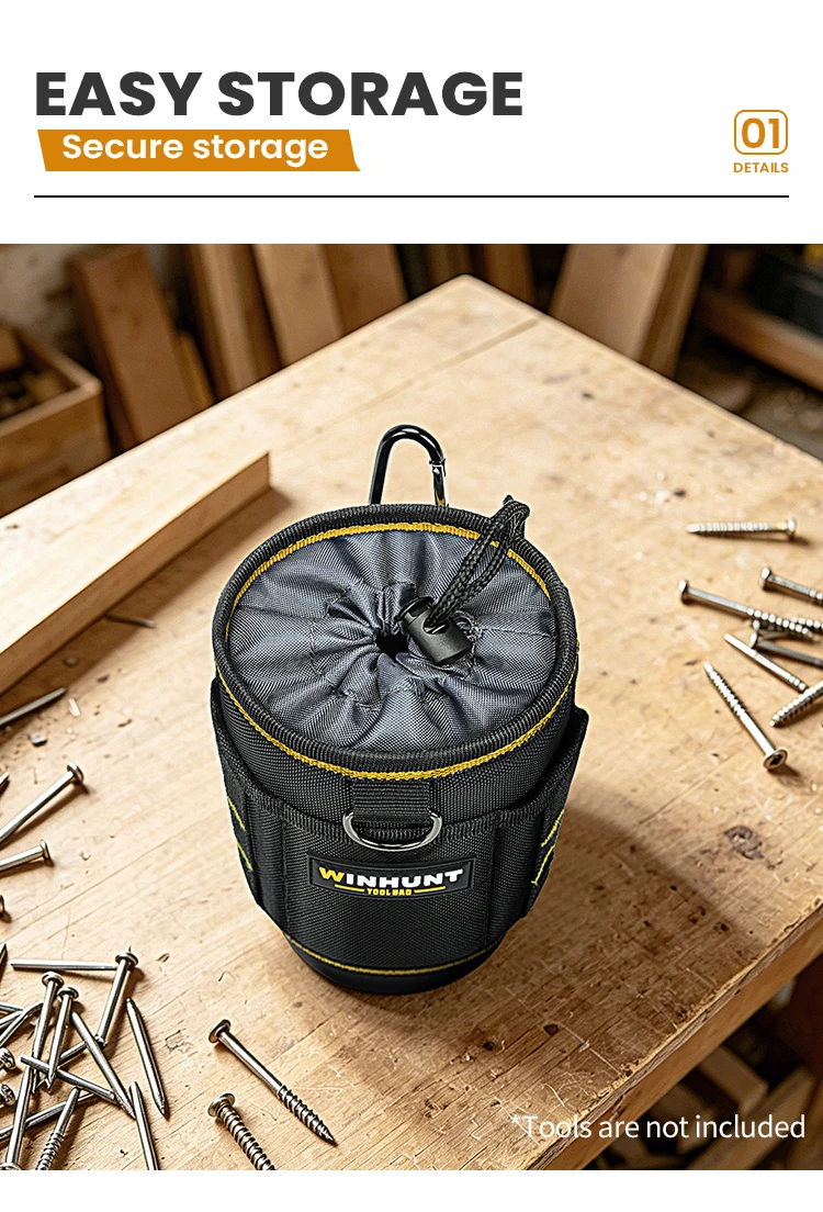 Robuste Werkzeugtasche für die Taille, tragbare Bohrer-Aufbewahrungstasche, geformter Boden, Organizer für Kleinteile, Gürtel-Werkzeugeimer – Detail 3