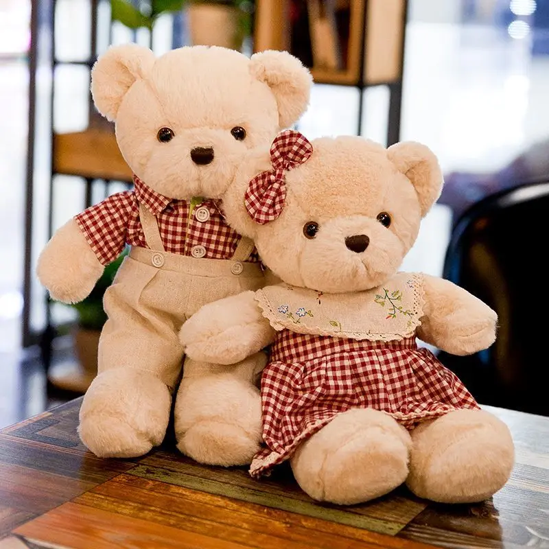 Couple Teddy Bear Plush Toys Set Cute Soft Stuffed Bear Dolls with Clothes for Valentine's Day Wedding Birthday Gift Home Decor