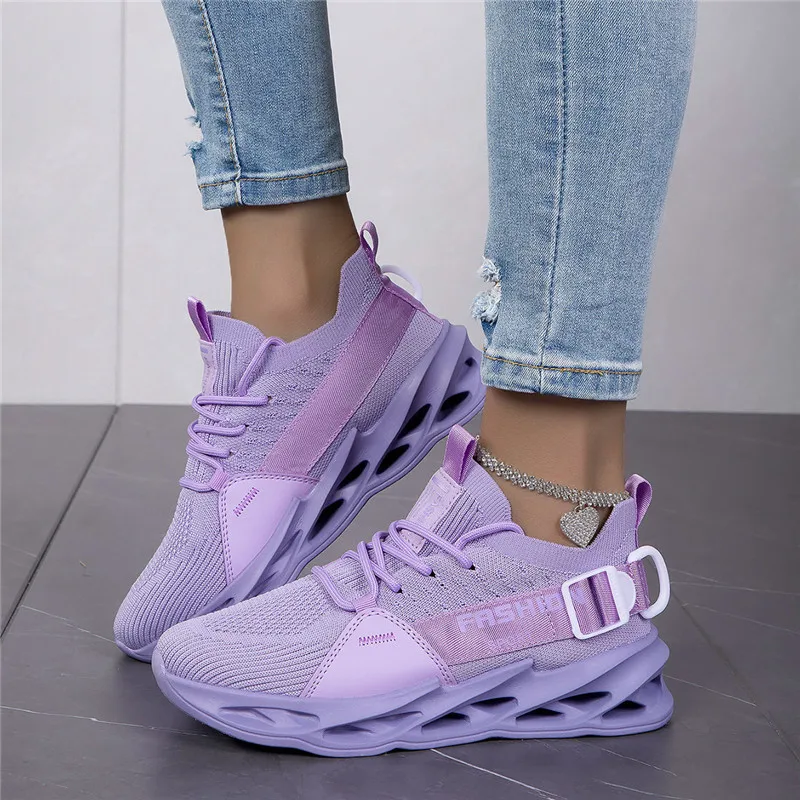 Hot Sale Fashion Purple Casual Sneakers Women Men Blade Running Shoes Big Size 48 Light Breathable Sports Shoes Men Mesh Sneaker