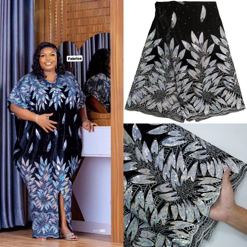 

Kalume 2024 African Lace Fabric Sequins Nigerian Tulle Velvet Lace Fabric Sequins High Quality for Diy Party Dress Sewing F3576