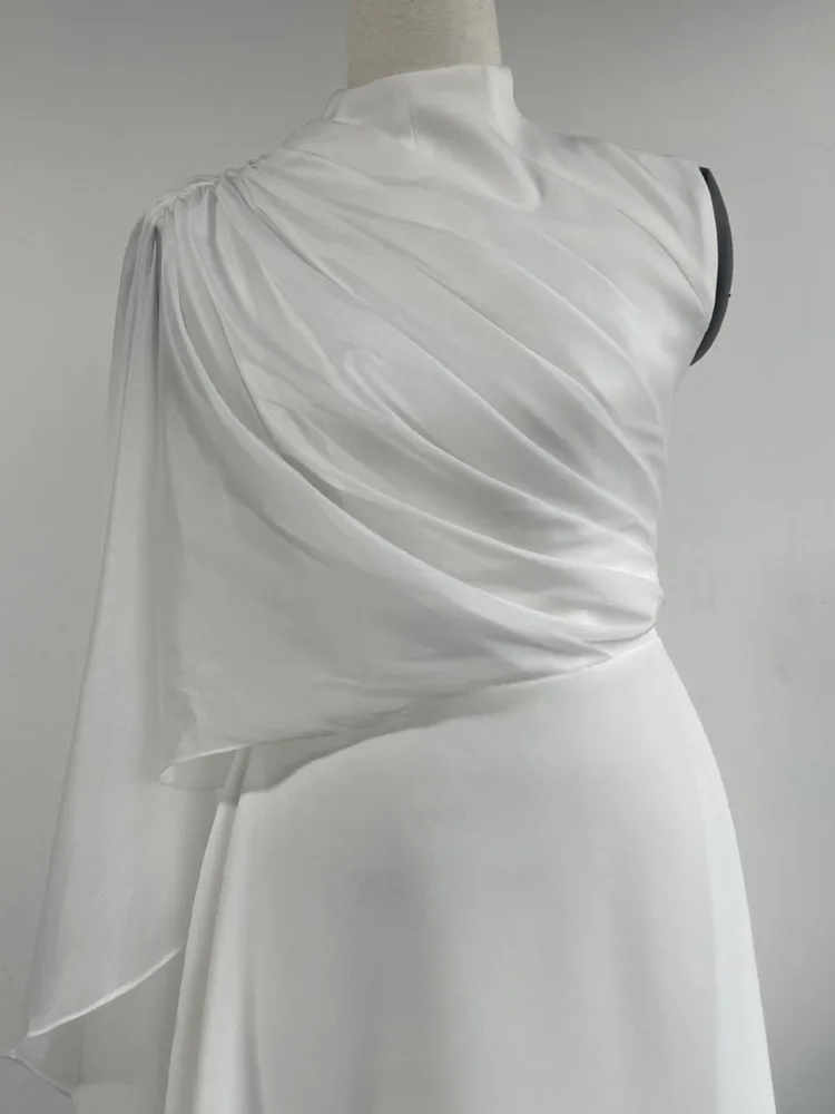 Qmqa moda feminina sentido flowy sheer sem mangas vestido branco xale estilo socialite elegante a linha vestidos de comprimento médio novo qm736