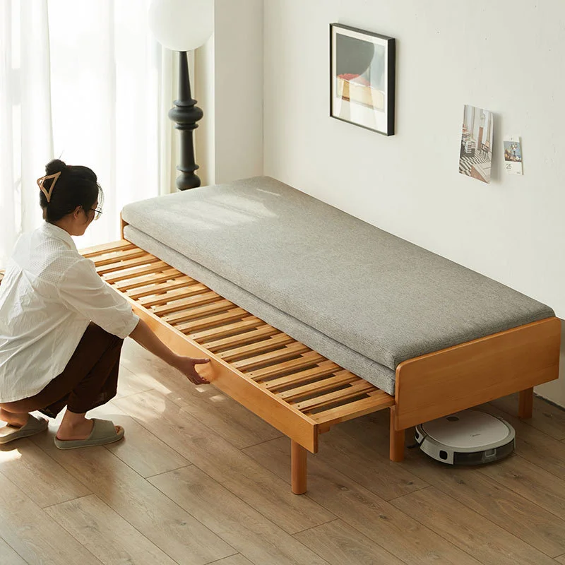 

Solid wood sofa bed folding dual-purpose pull-out bed small apartment living room 2024 new multi-functional double telescopic