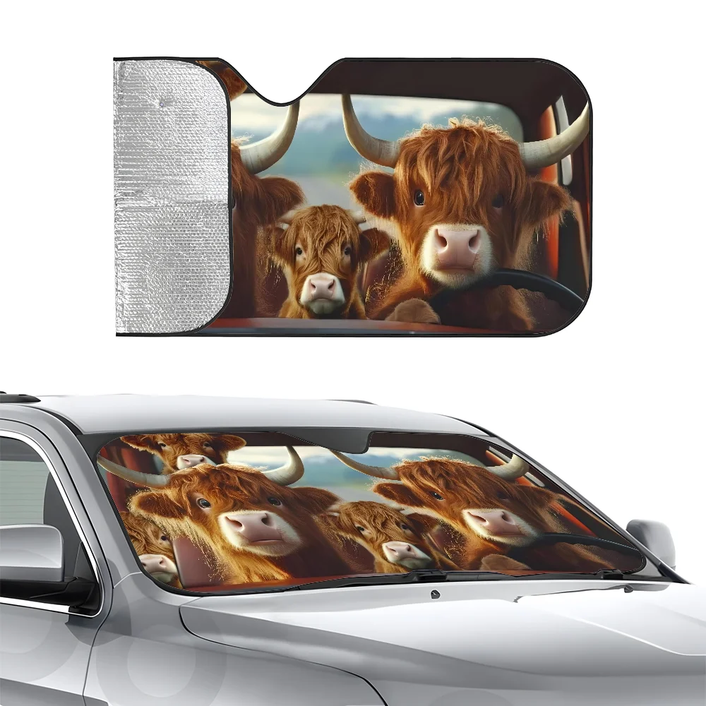 

Милый хайлендский крупный рогатый скот, автомобиль SunSha, трехслойная изоляция, переднее лобовое стекло автомобиля, солнцезащитный шар, блоки на присоске, УФ-лучи, солнце