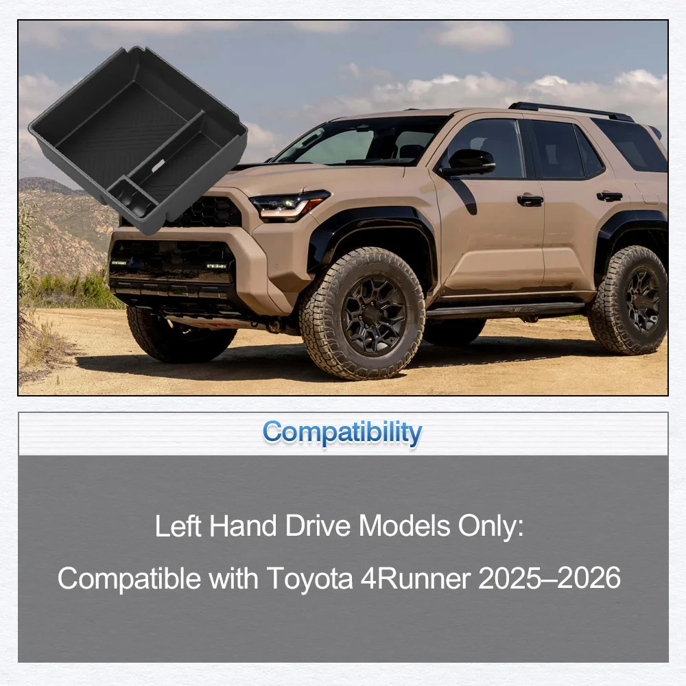 

For Toyota 4Runner 2025 2026 Center Console Armrest Storage Organizer Tray Car Interior Accessories ABS Black LHD
