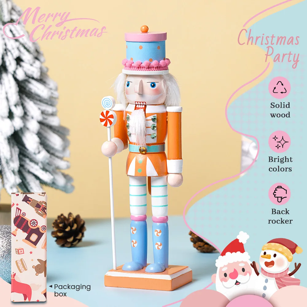 25CM Holz-Handwerkskunst Nussknacker-Soldat Ornament Süßigkeiten-Serie Puppenstatue Heim- und Bürodekoration Weihnachten Neujahr Geschenk – Detail 2