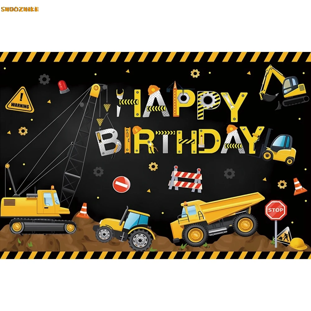 خلفية فريق البناء للتصوير الفوتوغرافي، شاحنة حفارة، سيارة المرور، صبي، حفلة عيد ميلاد الطفل، خلفية ديكور استوديو الصور #3