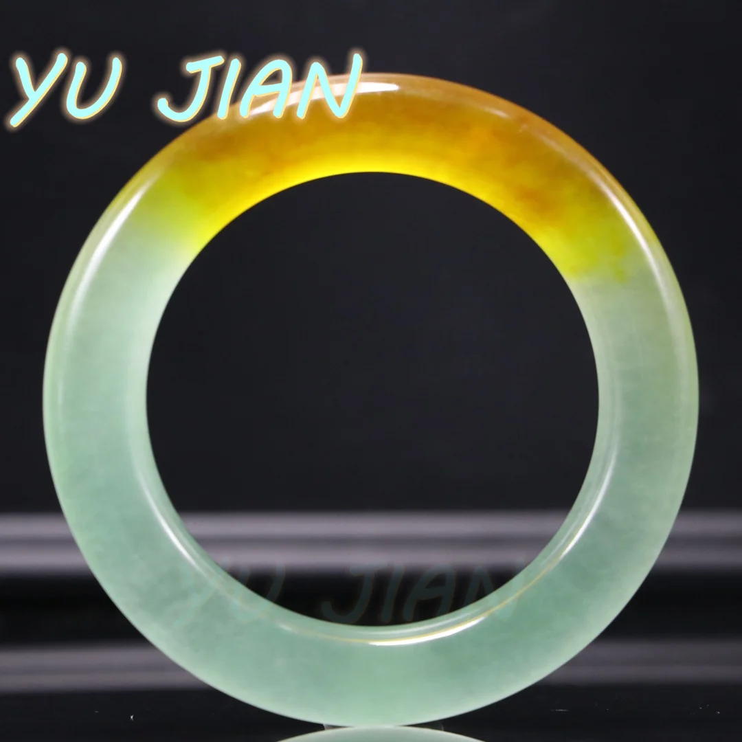 

Original Texture Pattern High Ice Floating Yellow Flower Jade Bracelet HandRing Fashion Versatile Style Jadeite Bangle Jewelry