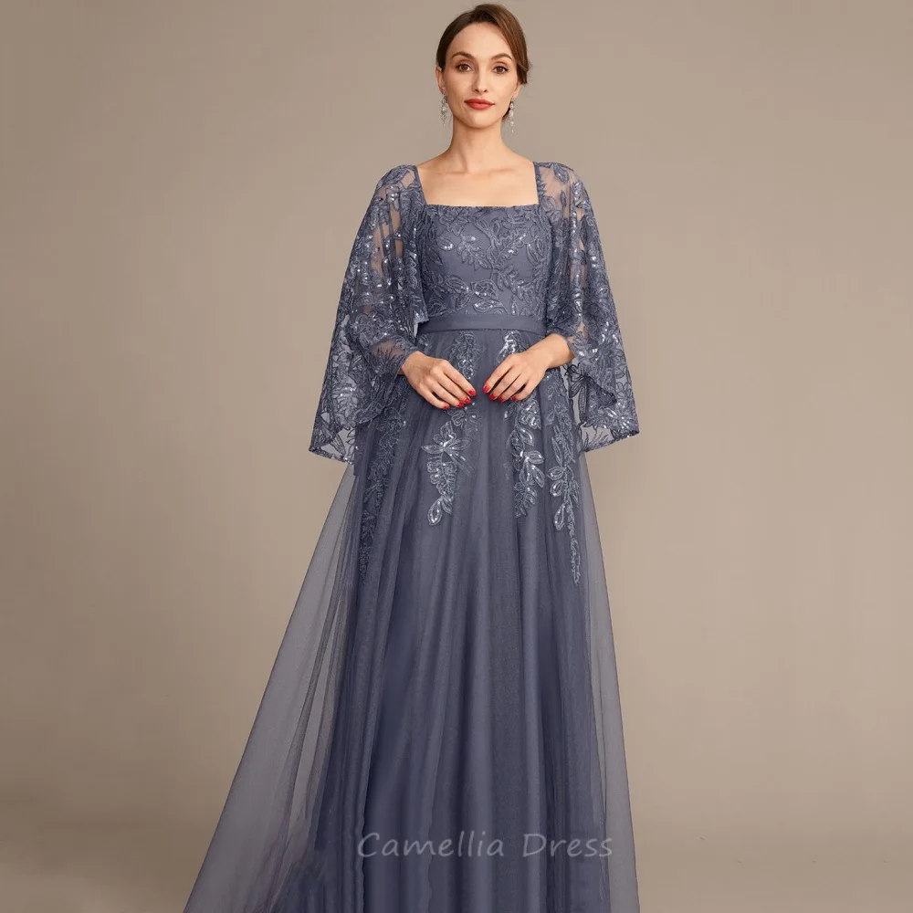 

A Line Mother Dresses Customized Vintage Tulle Appliques Bride Party Dress Formal Gowns Sequined Long robes invitée mariagee