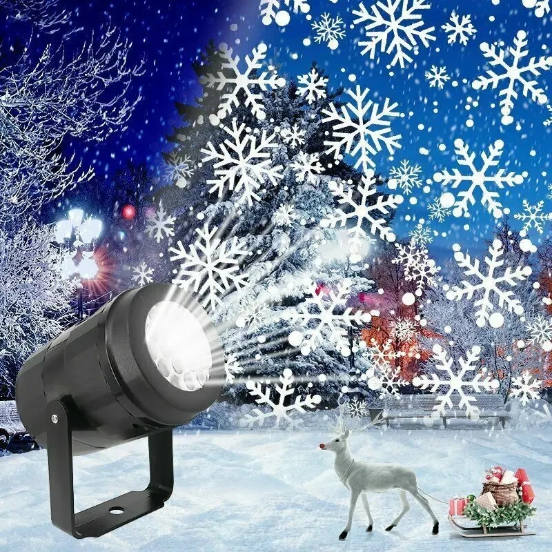 LED Christmas Dynamic White Snowflake Projector USB Powered Stage Projection Fairy Night Lamp For Holiday Theme Party Lighting