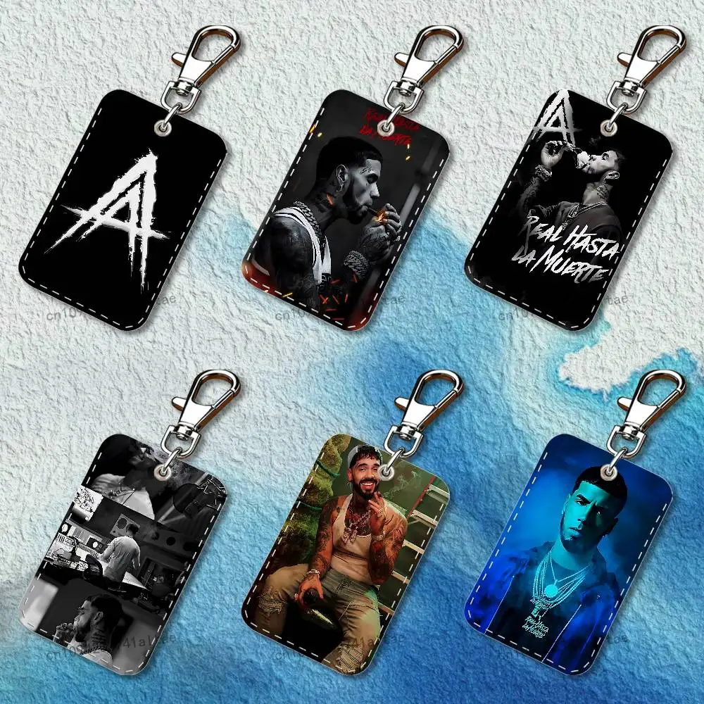 

Rapper A-Anuel AA Real Rectangle Access Card Case Leather Card Holder Keychain Key Ring Transportation Card Case