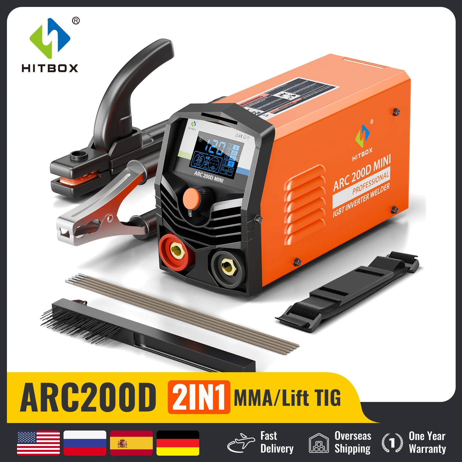 HITBOX Cutter Welding Machine 2 in 1 ARC MMA TIG-lift Welder ARC200D MINI IGBT Inverter LED Digital Display Protable For Home