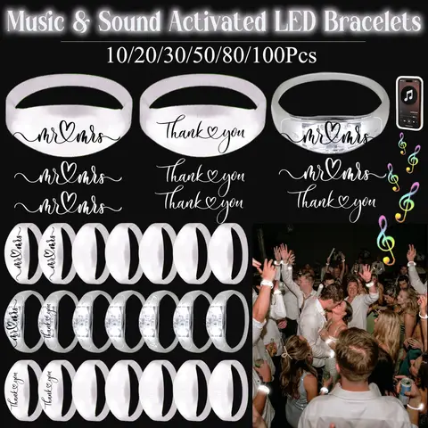 Wedding Accessories Party 20-200Pcs Music & Sound Activated LED Bracelet Light up Bracelet Glow in the Dark Bracelets Wedding Party Accessories for Guests