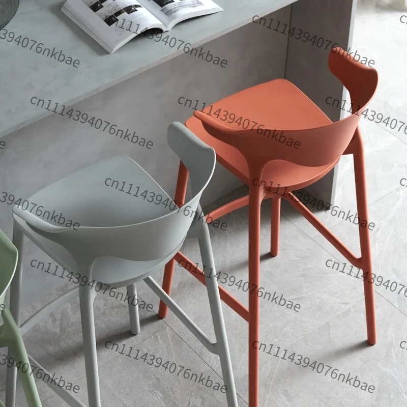 Luxury Stackable Plastic Bar Stool with Backrest, High Counter Chair for Cafe, Restaurant and Reception Front Desk