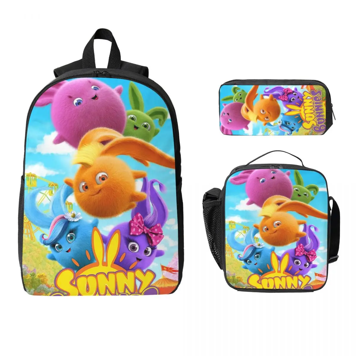 Sunny Bunnies Anime Cartoon Rucksack Jungen Mädchen Büchertasche Schultasche Laptop Umhängetaschen 3 PS Isolierte Lunchtasche Federmäppchen