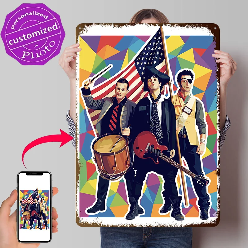 Green Day American Idiot Pop Art 3D Printed Texture Poster Personalized Wall Art Retro Metal Tin Signs for Home Decoration Room