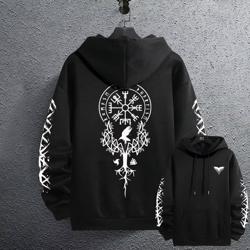 

Men's Ancient Viking Raven Print Pullover 2025 Brand New Black Sweatshirts Autumn Winter Male Daily Casual Sporty Jogging Hoodie