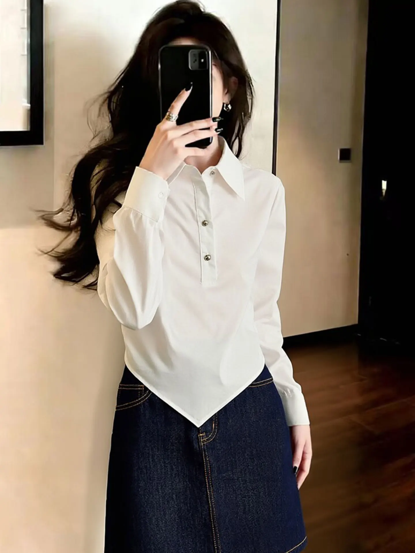 

Белая женская свободная блузка с длинным рукавом в корейском стиле, универсальная, модная, прямого кроя, для повседневной носки, весна