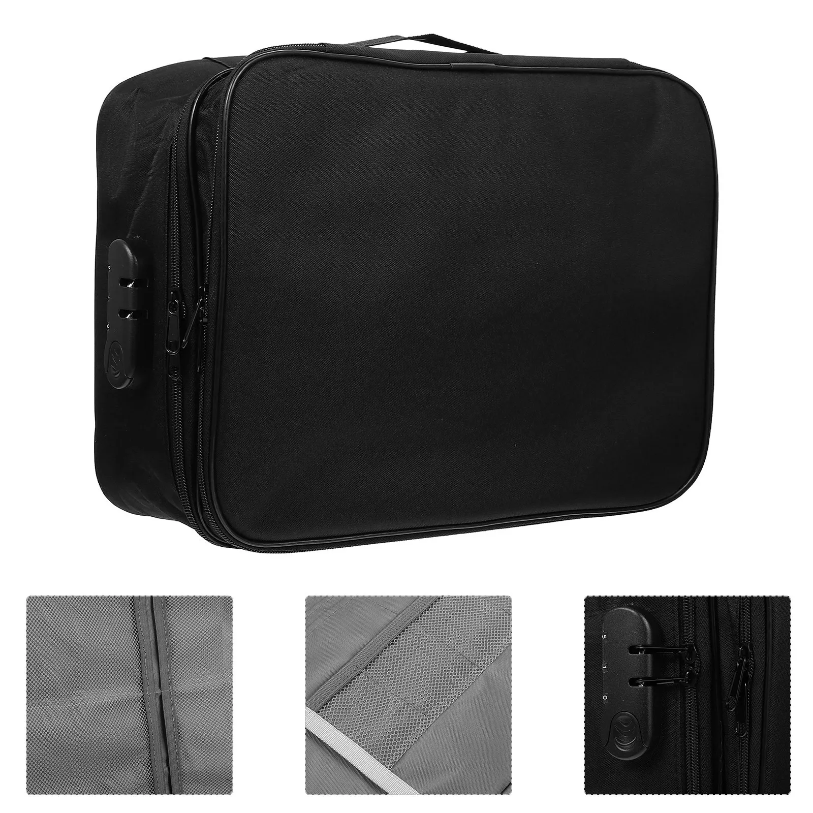 

3-Layer Portable Document Organizer Large Capacity Oxford Cloth File Pouch Lockable Box for Important Certificates Travel Files