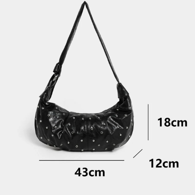 Rivets ladies Handbag Underarm Bag Street Trend Punk Wide strap Women's Shoulder Bag Large Pu Leather Ladies bolsos