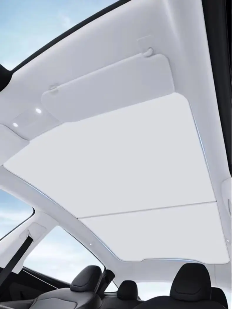 Lcars Is Suitable for Tesla Ice Crystal Sunshade, New Extended Version Model Yl Sunroof + Rear Glass Sunshade, Detachable Sunshade Umbrella, Sunroof Sunshade, Car Roof Sun Protection Umbrella, Light-Blocking (Only Suitable for Extended Version)