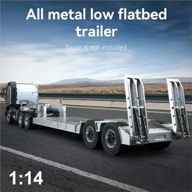 Remolque bajo de 2 ejes de Metal DoubleE, cama plana E012 001 para camión Tractor de Control remoto E113, modelo de camión RC, accesorio de actualización, 1/14
