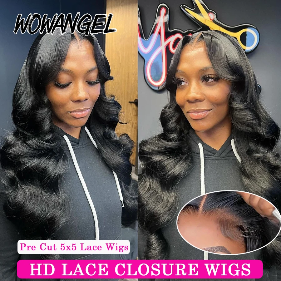 

Wow Angel Pre Cut Wigs Glueless 5x5 HD Lace Closure Wigs Ready To Wear 100% Human Hair Wigs Body Wave Melt Skins For Women Wigs