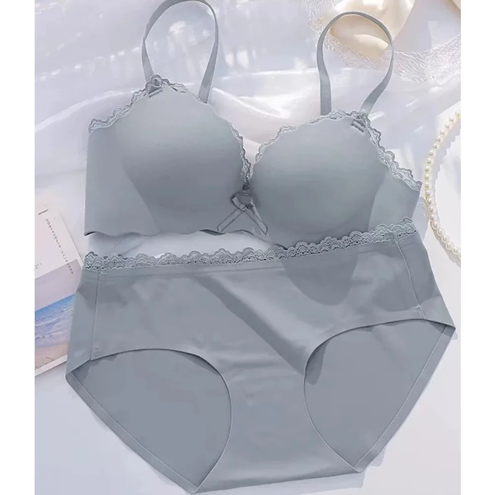 AA Cup Padded Push‑up Bra Panty Set Wireless Seamless One‑piece Lingerie Suit for Small Flat Chest Soft Daily Casual Underwear
