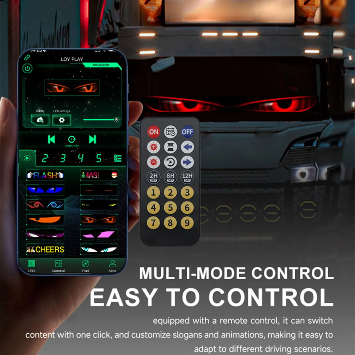 Pantalla suave LED para coche, pantalla publicitaria flexible montada en coche, aplicación USB, escaparate Bluetooth, pantalla dinámica Devil's Eye